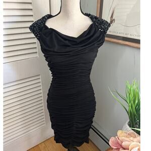 CALVIN KLEIN Womens Dress Black Cocktail Studded Shoulders Edgy Goth Evening 6